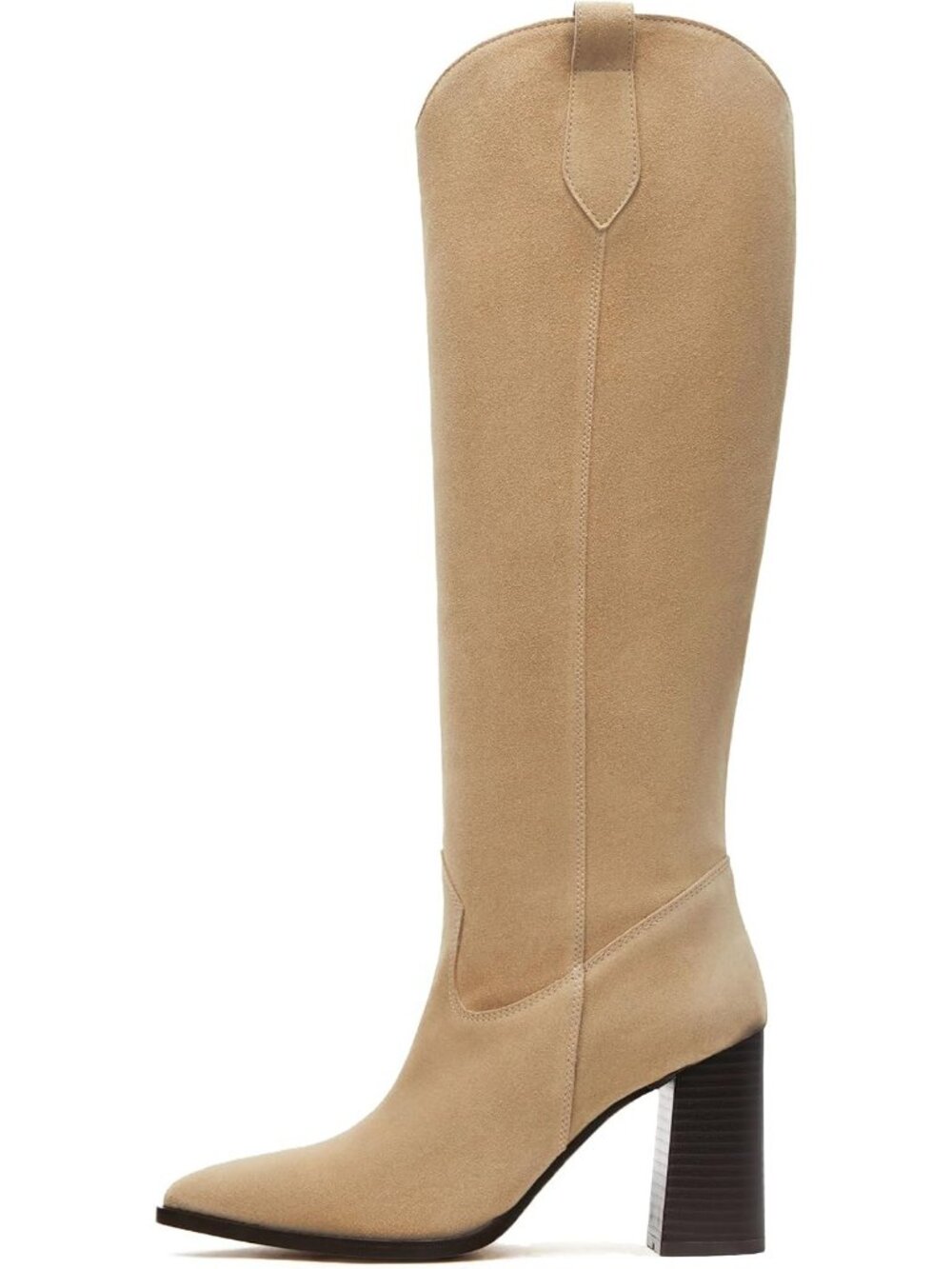 Women's Apricot Boots 3.7-inch Chunky Heel Suede Boots Pointed Toe Zip Boots